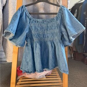 Old Navy Blue Smocked Denim Blouse